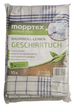 10 Stück Mopptex Baumwoll-Leinen Geschirrtuch blau
