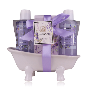 Badeset LAVENDEL in Keramikbadewanne